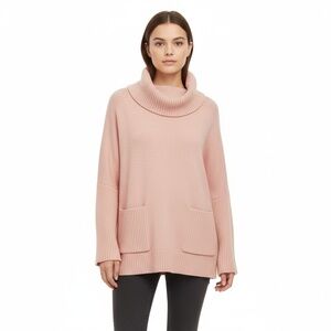 LOFT Sweater Womens Size S Light Pink Cowl Neck Pullover Front Pockets Cozy Chic